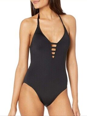 La Blanca Isl Goddess Lattice Front Strappy Back Halter 1 Piece Swimsuit Size 6